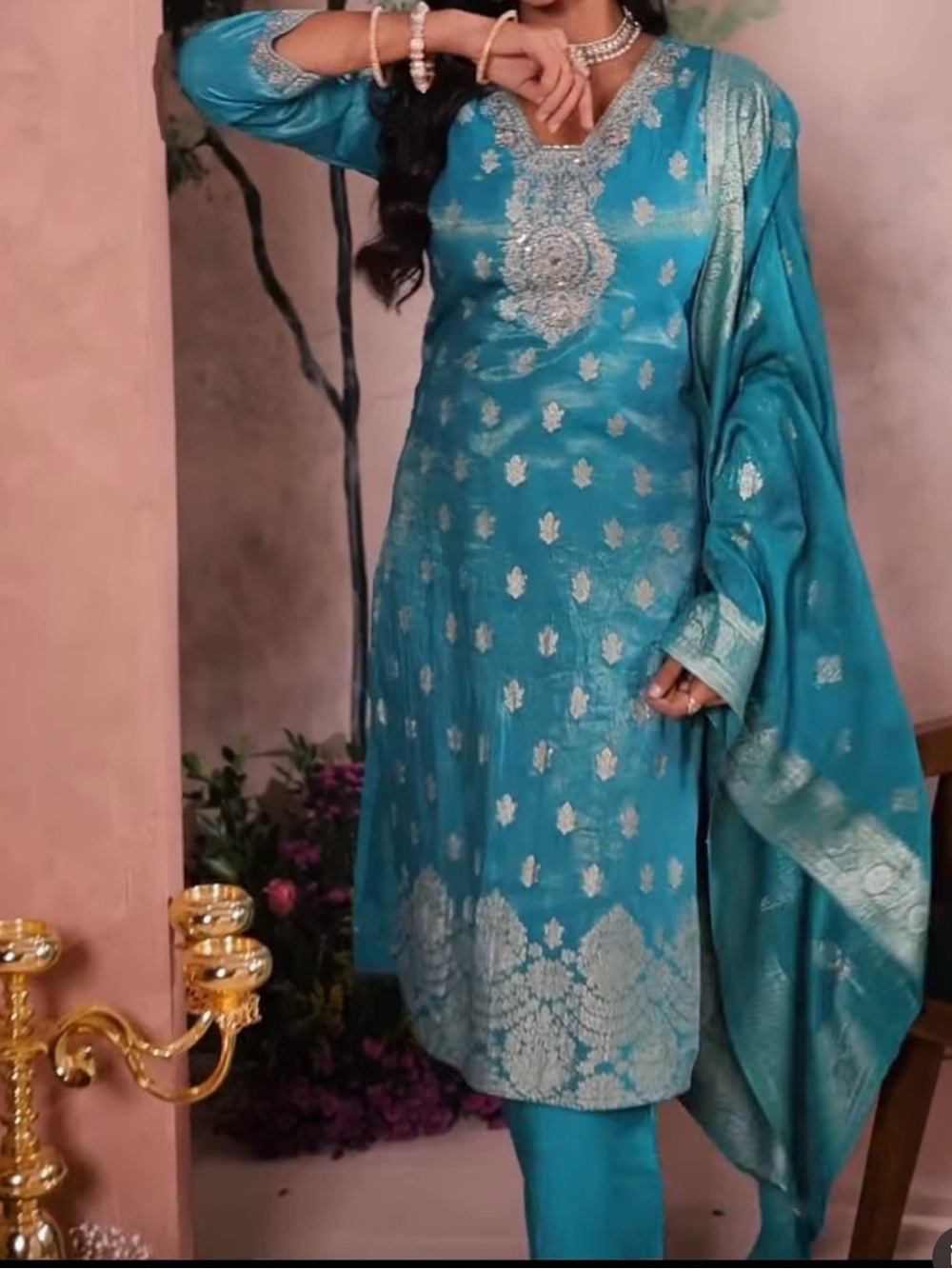 Teal Embroidered Salwar Kameez Set